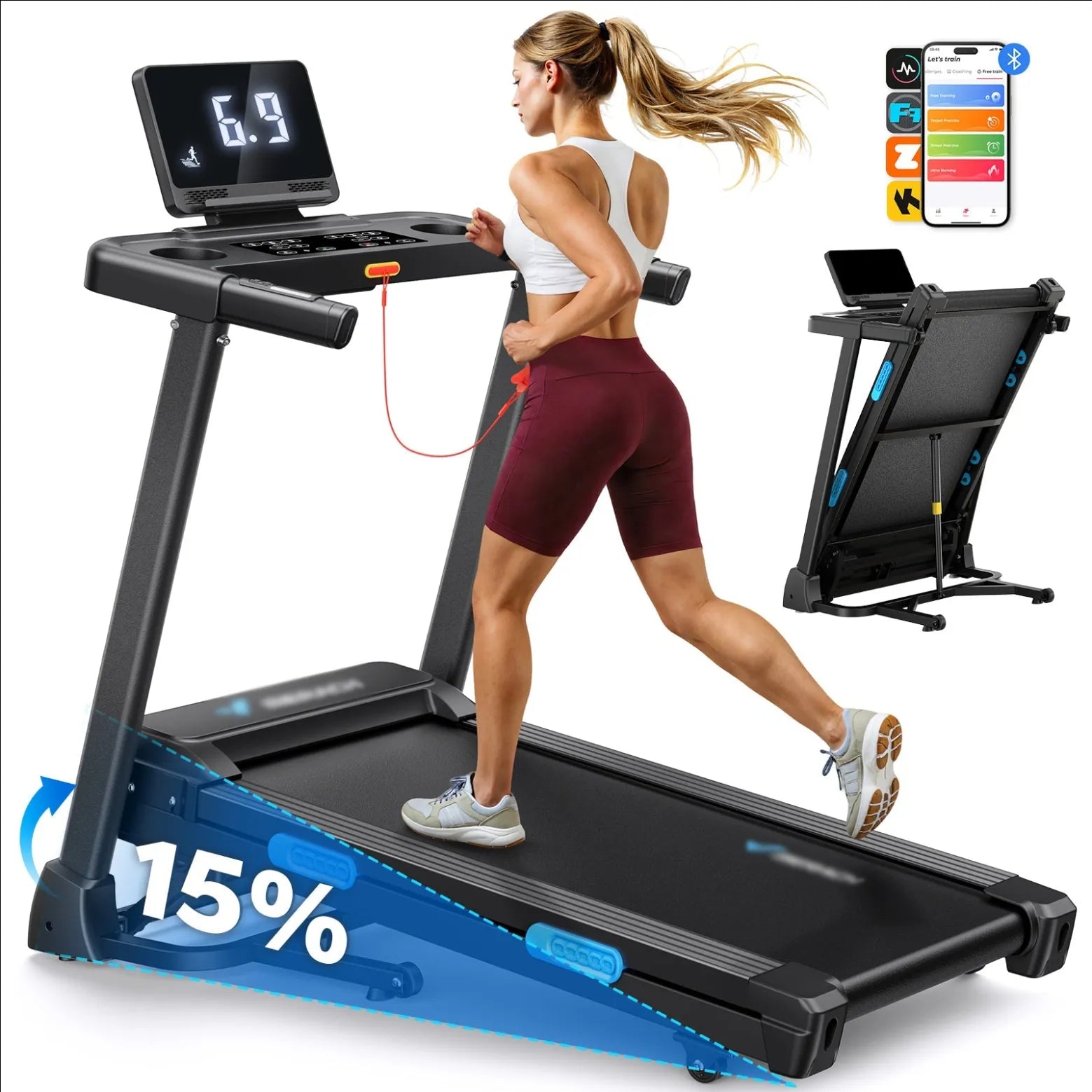 T35 Foldable Treadmill with 15% Auto Incline